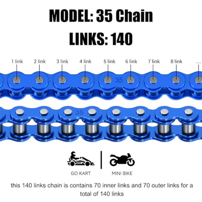 35 Chain with Chain Breaker Compatible with Minibike Coleman CT100U CC100X Baja Doodlebug DB30 Motovox MBX10 MBX11 Predator 97cc 100cc Mega Moto MM-B80 105cc Go Kart Powersports Parts 140 Links - color: Blue