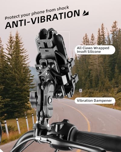 ROCKBROS Aluminum Motorcycle Bike Phone Mount with Vibration Dampener for 4.7''-7.1'' Phones, Universal Handlebar Compatible with iPhone 16/15/14/13 Pro Max