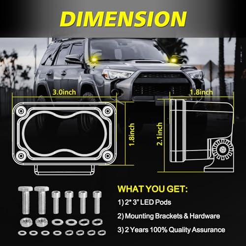 Yellow LED Pods, AKD Part 3 Inch CREE LED Ditch Lights 40W Spot Flood Combo LED Fog Lights Small Yellow Chase Light Bar Pods 2 Pack for Truck Motorcycle Dirt Bike SUV UTV ATV Surron Toyota - color: Yellow