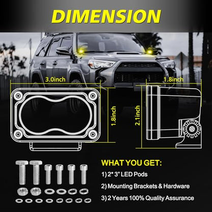 Yellow LED Pods, AKD Part 3 Inch CREE LED Ditch Lights 40W Spot Flood Combo LED Fog Lights Small Yellow Chase Light Bar Pods 2 Pack for Truck Motorcycle Dirt Bike SUV UTV ATV Surron Toyota - color: Yellow