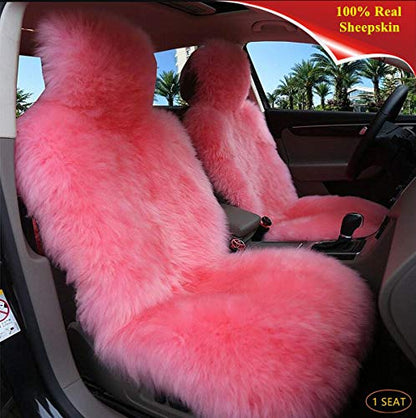 Winter Warm Authentic Australia Sheepskin Car Seat Cover Luxury Long Wool Front Seat Cover Fits Most Car, Truck, SUV, or Van (Pink) - color: Pink