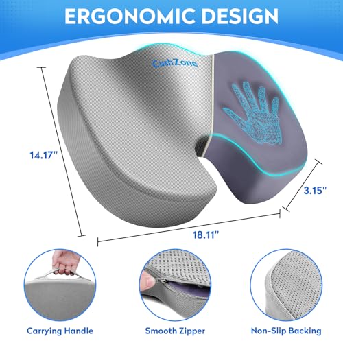 CushZone Seat Cushion, Office Chair Cushions, Car Seat Cushion, Non-Slip Sciatica & Back Coccyx Tailbone Pain Relief Chair Pad, Memory Foam(Light Grey) - color: Light Grey, size: Large