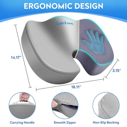 CushZone Seat Cushion, Office Chair Cushions, Car Seat Cushion, Non-Slip Sciatica & Back Coccyx Tailbone Pain Relief Chair Pad, Memory Foam(Light Grey) - color: Light Grey, size: Large