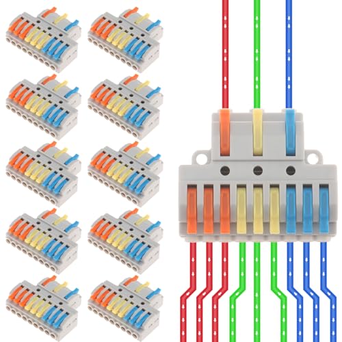 DIANN 10pcs Lever Wire Connectors 3 in 9 Out Circuit Inline Splices Electrical Wire Connector 28-12 AWG Quick Connect Splice Wire Connectors - style: 3 in 9 out