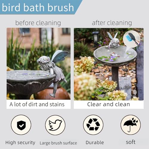 2 Pcs Bird Bath Brushes，Bathtub Cleaning Brush，Hummingbird Feeder Cleaning Brushes，Fountain Cleaner Safe for Birds and Cage，Concrete Bird Baths for Outdoors (Soft Brush with Big Brushing Surface) - style: Soft Brush