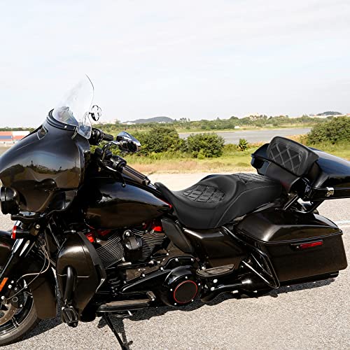 C.C. RIDER Classic Seat Backrest Pad - Driver Seat Rider Sissy Bar Passenger Backrest Pad Kit fit for Harley Davidson Touring Road King Street Glide Electra Glide Road Glide 2014-2023 - color: Seat + Passenger Sissy Bar Black White