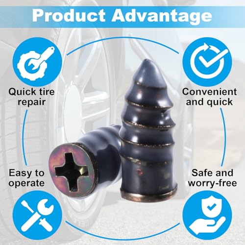 40 Pcs Tire Repair Rubber Nail Kit, Screws in Tire Plugs, Spiral Puncture Vaccum Tires Kits, Self Service Screw Plug Fast Tool for Auto, Motorcycle, Bike (Black, Large) - color: 40 Pcs, Large
