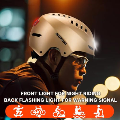 DKONI Bike Helmet with LED Lights Bicycle Helmets Commuter Cycling Helmet USB Rechargeable Front & Back LED Light Helmet for Adult Men Women - color: Gold, size: Large: 22-24 inch (56-61cm)