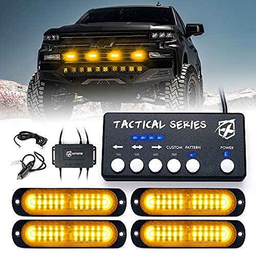 Xprite Amber LED Surface Mount Strobe Lights Kit, Grill Grille Side Marker Light Flashing Emergency Warning Light Assemblies w/Control Box for Trucks Vehicles ATV RV Cars Van - 4PCS - color: Amber, size: 4PCS