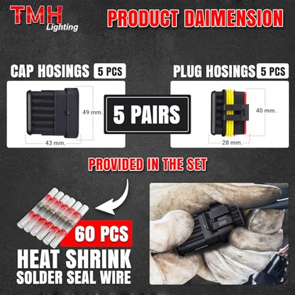 TMH 10Pcs 6 Pin Electrical Connector Male and Female, 10cm. 22 AWG Waterproof Wire Connectors 6 Way with Heat Shrink Tubing for Car Truck Boat Wire Connection (5 Set) - size: 6 Pin - 5 Sets