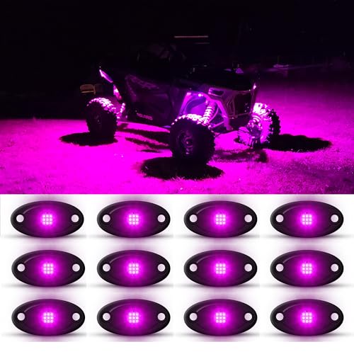 Rock Lights Pink with Light Purple 12 Pods Pure Pink LED Rock Lights IP68 Waterproof 47inch Extension Wires for Trucks UTV ATV SUV Boat Pickup Car Fender Exterior Lighting Kit - color: Purple-12pcs