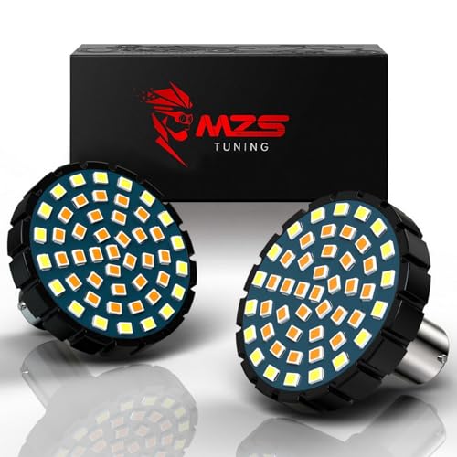 MZS 1157 LED Bulb Motorcycle Turn Signals Running Light Kit, Upgraded LED Beads 2" Bullet Style with Dual Color Front or Rear Compatible For Most Family Motorcycles (21White+27Amber)-Pack of 2 - color: 21White+27Amber, size: 1157 Front Turn Signal Bulbs