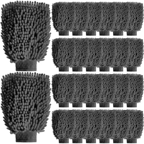 24 Pack Car Wash Mitt Bulk Microfiber, 10'' x 8'' Chenille Car Wash Mitt Gloves, Scratch Free Double Sided No Lint No Marks for Truck SUV and All Vehicle Surfaces (Grey) - color: Grey