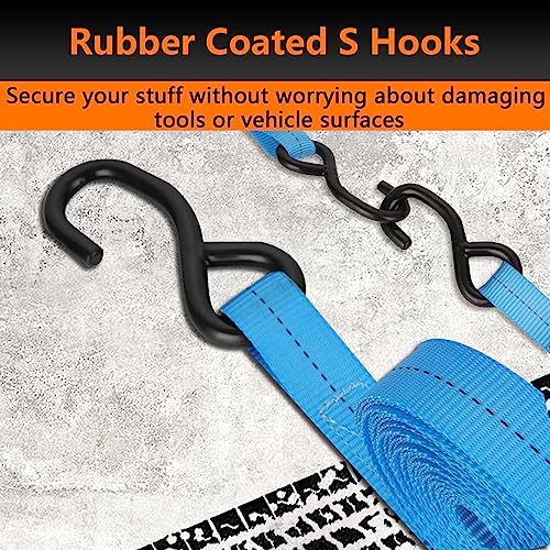 6 Pcs 1 Inch Heavy Duty 20ft Tie Down Straps with Hooks, 2200 LBS Break Strength, Cargo Ratchet Straps for Motorcycle, Appliances, Equipment - color: Blue