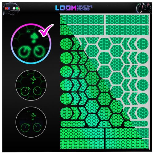 LOOM Reflective Stickers | 67pc Brilliant Grn | Reflective Stickers for Helmet, Bike, Motorcycle, Hard Hat | Waterproof Reflectors for Car, Trailer | Bike Reflectors for Night Riding - color: Brilliant-green