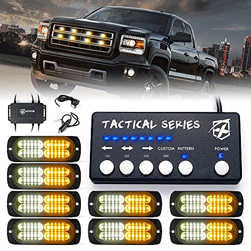 Xprite Surface Mount Strobe Lights Kit with Control Panel, Amber White Grill Grille Side Marker Flashing Emergency Warning Light for Trucks Vehicles ATV RV Cars Van 8PCS - color: Amber Mix White, size: 8 PCS