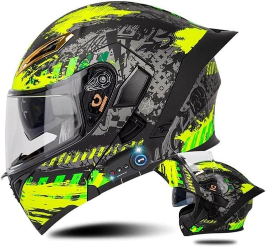 AAREG Bluetooth Modular Motorcycle Helmet with Tail DOT/ECE Approved Flip Up Front Helmets Dual Anti-Fog Visors Full Face Built-in Mp3 Integrated for Adults Men Women 55-64CM (Color : K, Size SMA - color: K, size: Small