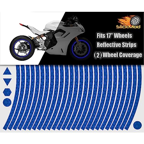 SlickMod - 17" Rim Size Motorcycle Reflective Wheel Stripes Kit - 2 Wheels/Rims Coverage Premium Stickers Pack - High Visibility (3. Blue) - color: 3. Blue