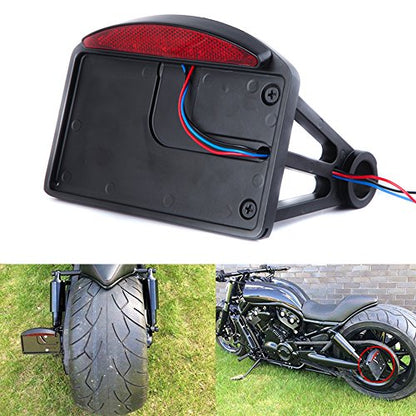 Motorcycle LED License Plate Mount Holder bracket with Tail Light Brake lights for harley Bobber Chopper - color: Black#1