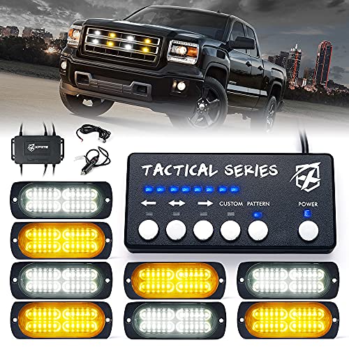 Xprite Amber/White 24 LED Surface Mount Strobe Lights Kit with Control Panel, Grill Grille Side Marker Flashing Emergency Warning Light Assemblies for Construction Vehicles Tow Trucks ATV UTV Van 8PCS - color: Amber White, size: 8 PCS