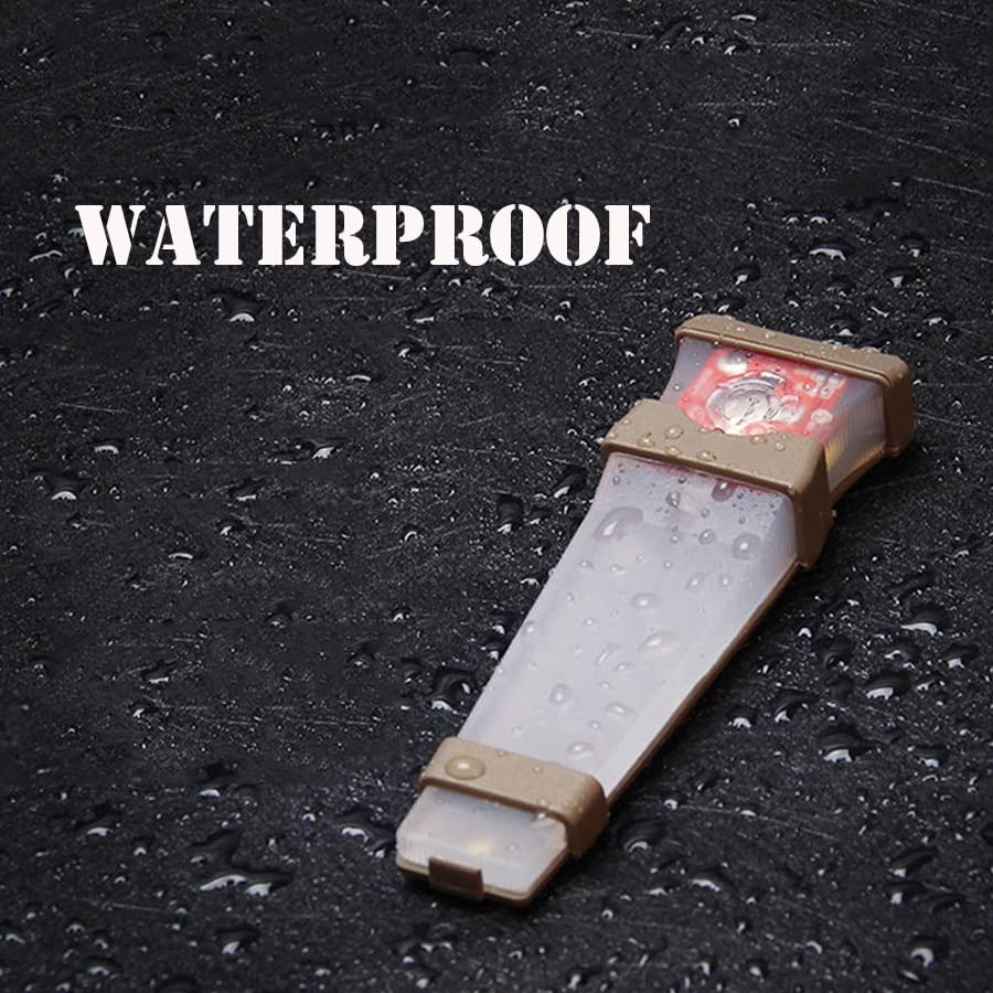 Helmet Signal Light Waterproof Survival Tactical Hiking Boating Cycling Personal Identification Marker Light (Hook Back Tan & Red) - color: Tan Strap+Red Light