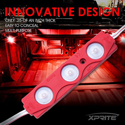 Xprite Red LED Truck Bed Light Kits Rock Lights with On/Off Switch, for Pickup Footwells, Running Boards, Cargo, Under Car, Tonneau Cover, Rail Lighting - color: Red