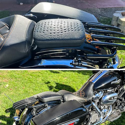 Motorcycle Pillion Passenger Pad Seat, Black Leather Pillion Pad w/ 8 Suction Cup Rear Passenger Seat Compatible with Harley Custom Bikes and More - size: Black Crocodile