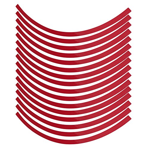16 Pcs Wheel Reflective Tape Rims Night Safety Decoration Stripes Sticker Film for 16-19 inch Car, and Motorcycle Wheels, 34 x 0.8cm(Red) - color: Red