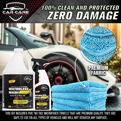 Waterless Wash X Car Detailing, Gallon + 16oz+ Towels | 5 Microfiber Towels, Quick Detailer for Any Vehicle, Wash in Garage, at Work, or Anywhere, Spray On & Wipe Off, Without Water - size: Gallon + 16oz + 5 Microfiber Towels