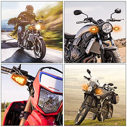 Frienda 4pcs Motorcycle Turn Signals 14 LED 12v Lights Indicators Motorbike LED Blinker Bright Flowing Amber Lamp Stalk Arrow Front Rear Lights