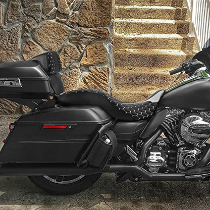 C.C. RIDER Motorcycle Seat Driver Passenger Touring Seat with Backrests for Harley Davison Electra Glide Classic Street Glide Road Glide 2014-2023 - color: Black Grey Seat + Tour Trunk Backrest