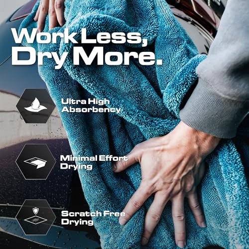 Blackline Car Drying Towel - 2ftx3ft XL-Popular Pick Among Detailing Pros -Aqua 1300 GSM Microfiber Accessory - Absorbs Over 8lbs of Water - Leaves No Streaks, Spots or Scratches - Dries an Entire Car - color: Aqua