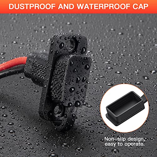 ELECTOP Rectangular Connector Power Socket Sidewall Port, Weatherproof Quick Connector Solar Panel Flush Mount SAE Plug Adapter, 12AWG SAE Cable for Solar Generator Battery Charger (2 Pack) - size: 1.15FT