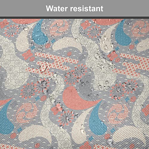 Lunarable Japanese Chair Cushion Pad, Style Pattern of Lines Dots and Flowers Design Soft Feminine Shapes, Seat Padding for Kitchen & Patio with Anti-Slip Backing, 16"x16", Pink Grey - color: Pink Grey, size: Pack of 1