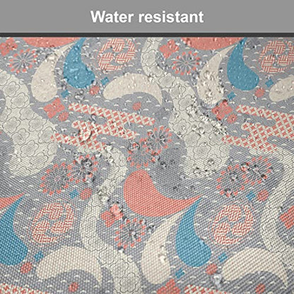 Lunarable Japanese Chair Cushion Pad, Style Pattern of Lines Dots and Flowers Design Soft Feminine Shapes, Seat Padding for Kitchen & Patio with Anti-Slip Backing, 16"x16", Pink Grey - color: Pink Grey, size: Pack of 1