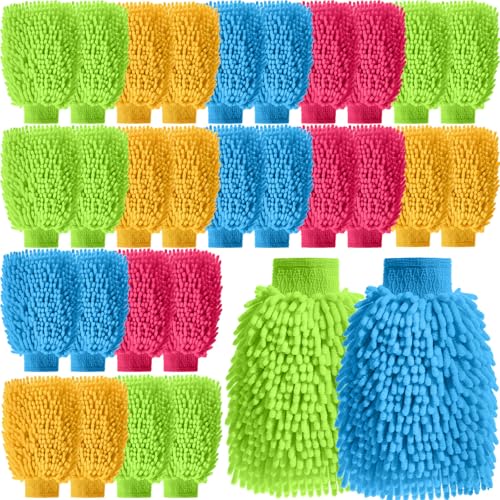 24 Pack Car Wash Mitt Bulk Microfiber, 10'' x 8'' Chenille Car Wash Mitt Gloves, Scratch Free Double Sided No Lint No Marks for Truck SUV and All Vehicle Surfaces (4 Colors) - color: 4 Colors