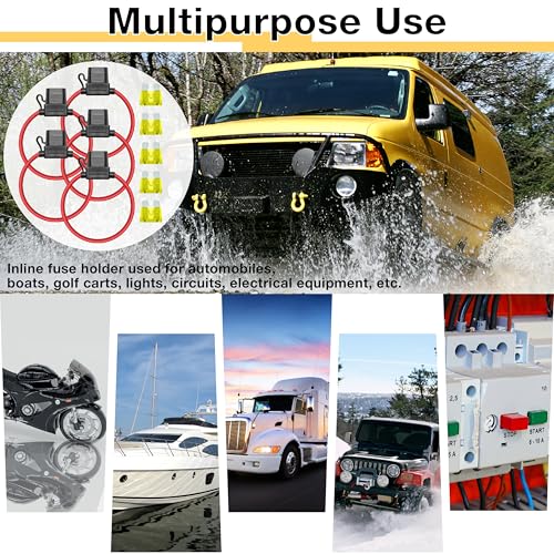 ecocstm 5 PCS Inline Fuse Holders 12V, 14 AWG Car Gauge Inline Fuses, Waterproof Fuse Holder with 20A ATC/ATO Standard Blade Fuses for Automotive, Marine, Golf Cart Lighting, Electrical Circuits - size: 5 PCS 14AWG