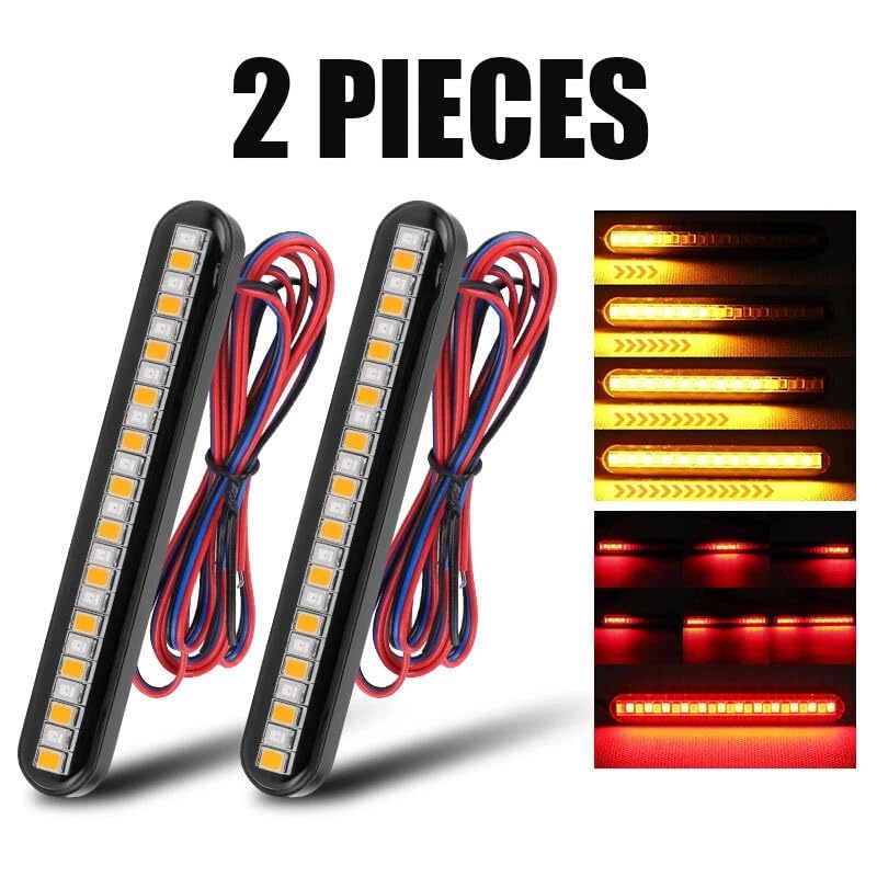 2PCS Universal LED Strip Motorcycle Tail Light Turn Signals Flowing Sequential,24 LED Flexible Brake Stop License Plate Lights Waterproof for Motorcycle Bike ATV Car RV SUV (RED+YELLOW) - color: RED+YELLOW
