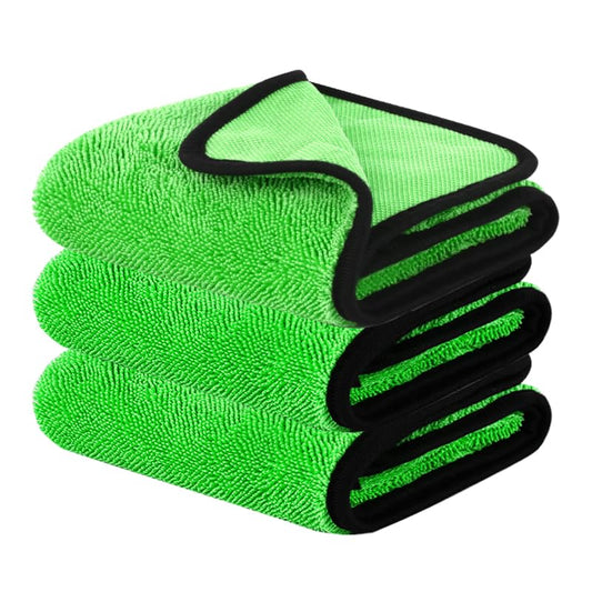 DIAOJIA 3 Pack Microfiber Car Towels (16" x 24"), 500 GSM Double-Sided Absorbent Coral Fleece Cloths for Washing, Drying & Cleaning, Streak-Free & Lint-Free (Green) - color: Green