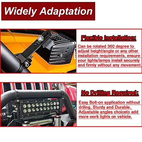 DaSen Adjustable 2" LED Light Roll Bar Tube Clamp Mount Brackets Compatible with Polaris RZR Ranger Most ATV UTV Truck
