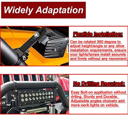 DaSen Adjustable 2" LED Light Roll Bar Tube Clamp Mount Brackets Compatible with Polaris RZR Ranger Most ATV UTV Truck