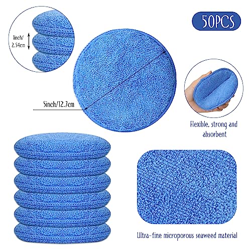 Tanlade 50 Pcs Car Detailing Microfiber Applicator Pad Wax Applicator Wash Microfiber Pads, 5 Inch Diameter (Blue) - color: Blue