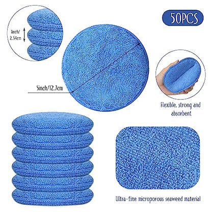Tanlade 50 Pcs Car Detailing Microfiber Applicator Pad Wax Applicator Wash Microfiber Pads, 5 Inch Diameter (Blue) - color: Blue