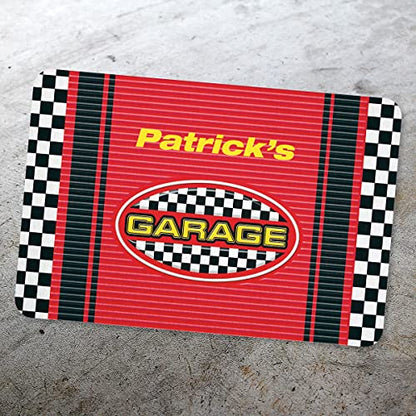 Lillian Vernon Checkered Flag Personalized Garage Mat - Custom Doormat for Man Cave, Work Shop, Auto, Motorcycle, & DIY Spaces, Non Slip Poly, Gifts for Dad, Grandpa, & Business, 18" x 26⅝"