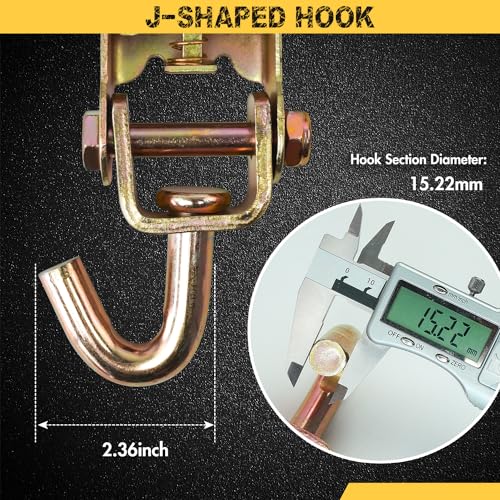 Car Tie Down Straps (4PK) with J Finger Hook Lasso Ratchet Strap 2 Inch x 96 Inch- for Any Car, SUV, Jeep or Sports Car - color: Yellow