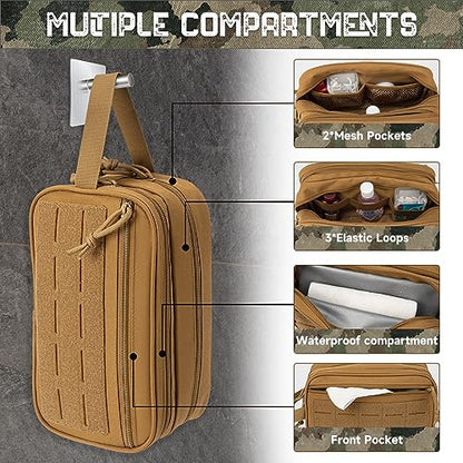 QT&QY Tactical Toiletry Bag For Men Hygiene Bag EDC Military Tool Molle Pouches Small Dopp Kit Mens Shaving Kit Travel shower Bags - color: 1 US Khaki