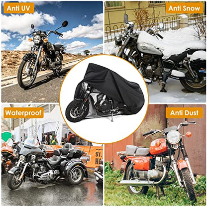 Motorcycle Cover All Season Universal Weather Waterproof Motorbike Cover with Lock-Holes & Storage Bag XXL Motorcycles Vehicle Cover for Harley Davidson, Honda, Suzuki, Kawasaki, Yamaha - size: XXL