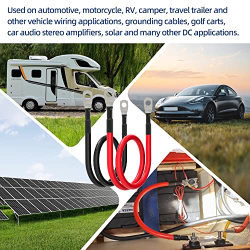 6 AWG Battery Cables 6 Gauge Battery Power Inverter Cable with 5/16 Inch Tinned Copper Lugs Both Ends for Solar Marine Boat RV Car Motorcycle 2 pcs (18 in) - size: 18 in