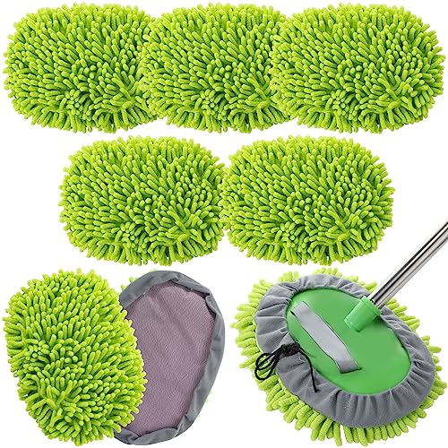 Tallew 5 Pcs Car Wash Mitt Kit, Car Clean Brush Not Included, Microfiber Mitt Clean Detail Cleaning Tools Truck Washing Chenille Scratch Replacement Kit for Auto RV Pickup Bus (Green) - color: Green