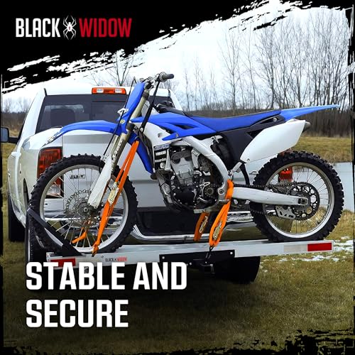 Black Widow Motorcycle Hitch Carrier with Wheel Chock & Ramp, 400 lb Capacity Anti-Rattle – Lightweight Aluminum Dirt Bike Transport Platform with Secure Mounting – Fits 2" Receiver - style: Single Bike with Wheel Chock